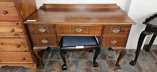 Kiaat Ball and Claw 5-drawer Desk and Imbuia Stool