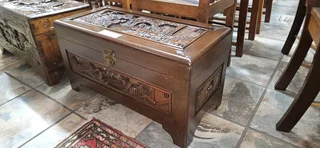 Oriental Carved Teak Kist
