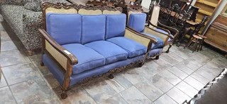 Imbuia Rattan-back Armchairs x 2