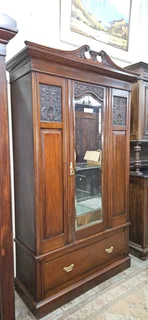 Edwardian Walnut Mirror-front Wardrobe