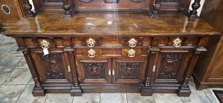 Edwardian Walnut and Oak Large Chiffonier