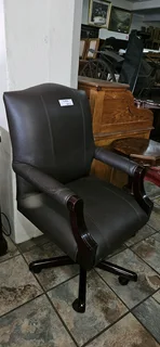 Leather plus Mahogany Office Chair on Castors