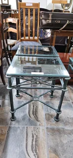 2 x Wrought-iron Glass-top Side Tables EACH