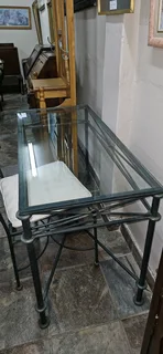 Wrought-iron Glass-top Console Table and Chair SET