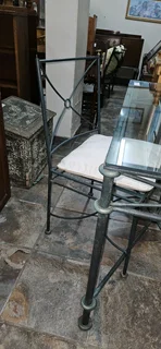 Wrought-iron Glass-top Console Table and Chair SET