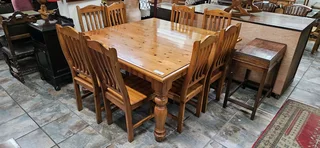 Oregon Pine Square 8-seater Table ➕️ 8 x Chairs