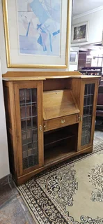 Oak Leadlight Bureau-bookcase