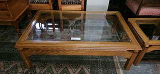 Oak Glass-top Coffee Table ➕️ 3 x Side Tables