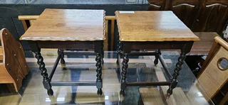 2 x Teak Barley-twist Side Tables EACH