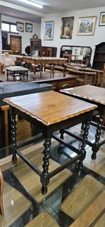 2 x Teak Barley-twist Side Tables EACH