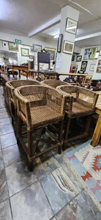 4 x Sleeper-wood and Wicker Bar Chairs EACH