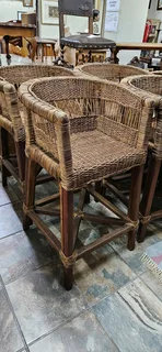 4 x Sleeper-wood and Wicker Bar Chairs EACH