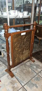 Vintage Mahogany and Brass-paneled Fire Screen
