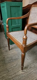 Victorian Teak and Rattan Armchair x 1