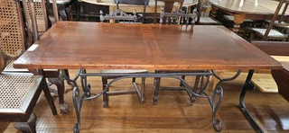 Acacia and Wrought-iron Dining Table