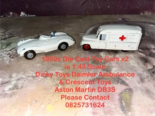 Toy Cars -Vintage 1950s Die Cast -Dinky Toys Daimler Ambulance &amp; Crescent Toys Aston Martin DB3S