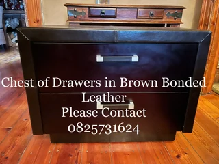 Chest of Drawers in Bonded Leather and Wood - 2 Drawer Unit in Dark Brown - Excellent - Delivery