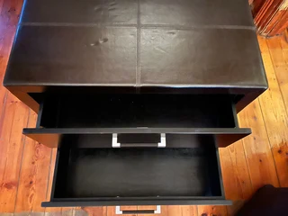 Chest of Drawers in Bonded Leather and Wood - 2 Drawer Unit in Dark Brown - Excellent - Delivery