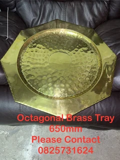 Brass Tray - Vintage Octagonal (8 sided) with Round Hammered Centre -Excellent - Delivery Arranged