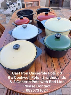 Cast Iron Casserole Pots x 8 - Cookwell Pot x 6 &amp; 2 Generic - Excellent - Delivery Arranged