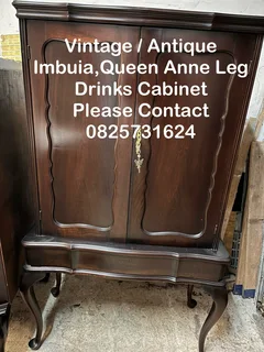 Drinks Cabinet - Vintage/ Antique Imbuia with Queen Anne Legs - Excellent - Delivery Arranged