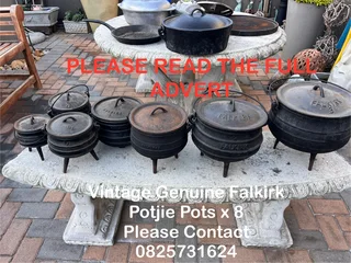 Potjie Pots x 8 -Vintage Genuine Falkirk 3 Legs &amp; Flat Bottom - All Excellent