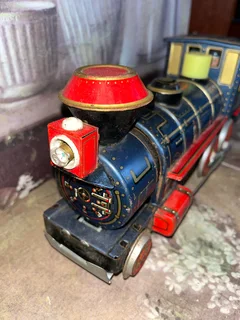 Vintage Tin Toys x 4 -Train, Crane, Combine Harvester &amp; Cadillac Convertible Car -Good -Delivery