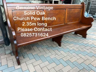 Church Pew Bench -Genuine Vintage in Solid Oak -2.35m long -Excellent -Delivery Arranged