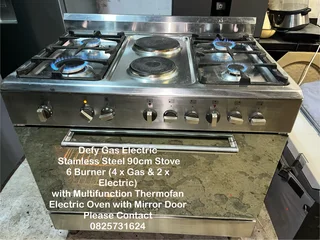 Gas Electric Stove -Stainless Steel Defy 6 Burner (4 gas 2 electric) with Thermofan Electric Oven