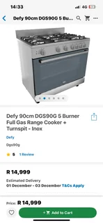 Gas Electric Stove -Stainless Steel Defy 6 Burner (4 gas 2 electric) with Thermofan Electric Oven