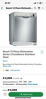 Dishwasher -Stainless Steel Bosch Series 2 -Excellent -Guarantee -Delivery Arranged