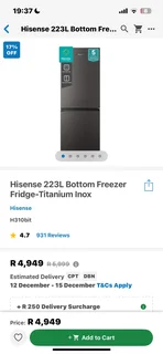 Fridge Freezer -Silver Hisense 230 litres (medium) - Excellent - Guarantee - Delivery Arranged