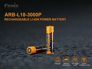 Fenix ARB-L18-3000P 18650 3000mAh 3.6V Protected Lithium Ion (Li-ion) Button Top Battery - ClamShell