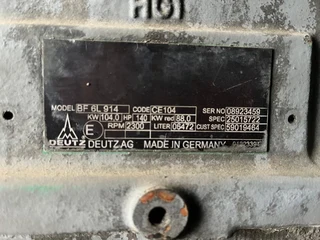 Deutz F6L914 Turbo Engine For Spares