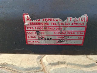 B1000 Braked Axle 1600kg
