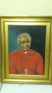 Oil painting of Desmond Tutu