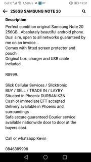 256GB SAMSUNG NOTE 20 - PERFECT