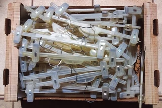 84 Clip (Clamp) Hangers For Pants/Skirts/Trousers/Shorts. Rotate-able Hooks, Slide-able Pegs. Used.