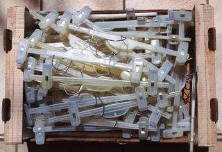 84 Clip (Clamp) Hangers For Pants/Skirts/Trousers/Shorts. Rotate-able Hooks, Slide-able Pegs. Used.