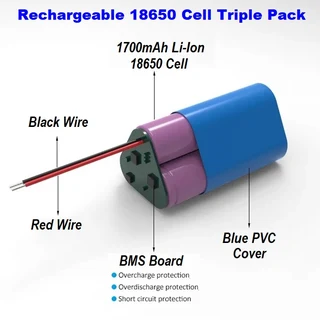 Rechargeable 18650 Battery Triangle Pack 3.7V 3P-Cells. Light Duty Applications. Brand New Products.