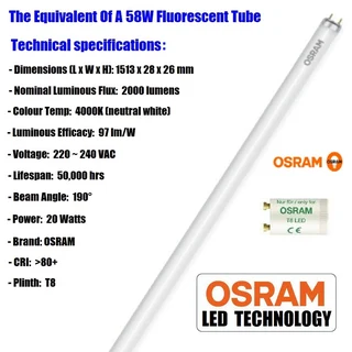 Box of 25pcs OSRAM 5ft 1500mm LED T8 Tube Lights. Direct Replacement for Fluorescent Tube. Brand NEW