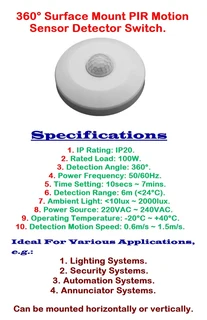 Special Wholesale Bulk Offer: Infrared Motion Sensor PIR 360° Detection Range 220V. Brand New Items.