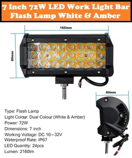 Construction Vehicle 72W LED Light Bar Dual Colour White  Amber Flashing Modes. Brand New Products.