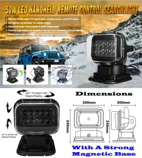 LED Remote Controlled 360° Rotating Magnetic Base Mount Search Light 12V/24VDC. Brand New Products.