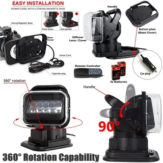 LED Remote Controlled 360° Rotating Magnetic Base Mount Search Light 12V/24VDC. Brand New Products.