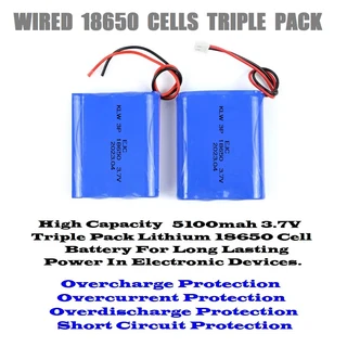 Rechargeable 18650 Battery Triple Pack 3.7V 3P-Cells. Light Duty Applications. Brand New Products.