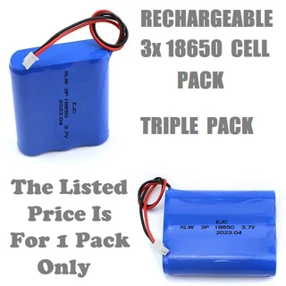 Rechargeable 18650 Battery Triple Pack 3.7V 3P-Cells. Light Duty Applications. Brand New Products.