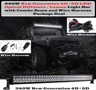 240W 4D and 5D New Generation LED Light Bar and Wire Harness Kit LED Auto Work Spot Search Light Bar