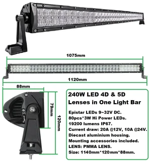 LED Light Bar 240W 4D and 5D NEW GENERATION LED Auto Work Spot Search Hunting Light Bar. Brand NEW