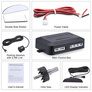 Vehicle Reversing Parking Sensor System with 4 Sensor Probes and LED display. White Colour Brand NEW
